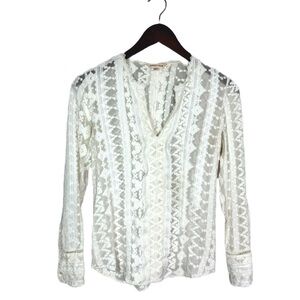 Rebecca Taylor Silk Embroidered Long Sleeve Sheer Boho Blouse White Size 2